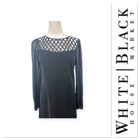White House Black Market black lattice sheath dress size 4 - Picture 1 of 10